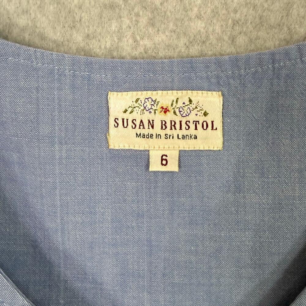 Vtg Susan Bristol Chambray Jumper Dress Size 6 Full Button Cottagecore Country - Picture 6 of 13